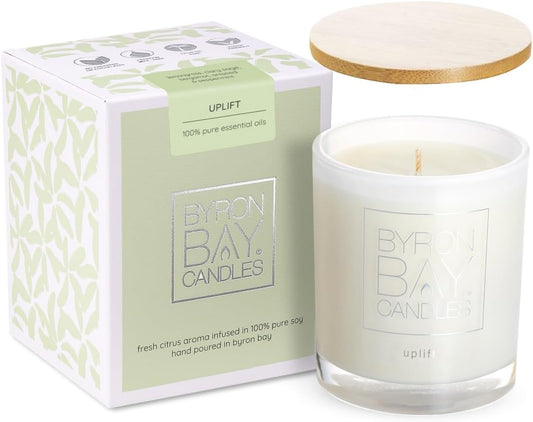 Uplift Large 50 Hour Soy Scented Candle Gift Set - Lemongrass, Clary Sage, Bergamot Peppermint 100% Essential Oils. Hand Poured Eco-Friendly Natural Aromatherapy Relaxation Candle