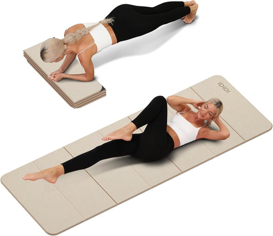 Foldable Yoga Mat Extra Thick 0.32 Inches Eco-Friendly POE Material, Non-Slip Design Fitness Mats, Multi-Purpose Workout Mats for Studio or Home Use (70 X 24 X 0.32 Inches）