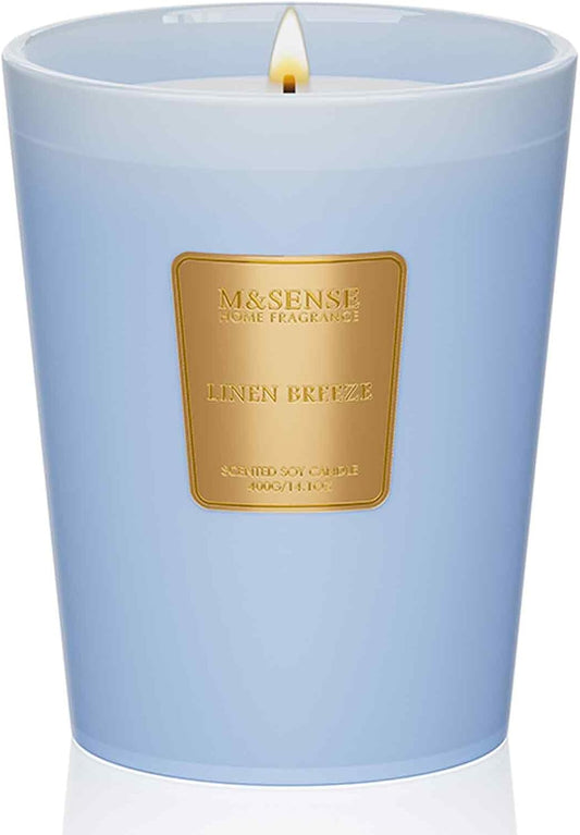 Linen Breeze Scented Candle,14Oz 60 Hours Long Lasting Slow Burning, Natural Soy Wax for Home Scented, Winter Holiday，Stress Relief Aromatherapy Candles for Her Him