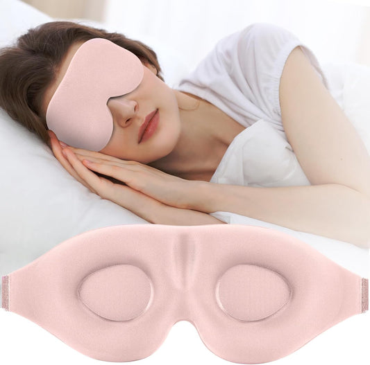 Sleep Mask for Side Sleeper, Light Blocking Sleeping Eye Mask for Women Men, 3D Contoured Cup Night Blindfold, Luxury Eye Cover Eyeshade with Adjustable Strap for Travel, Nap, Pink