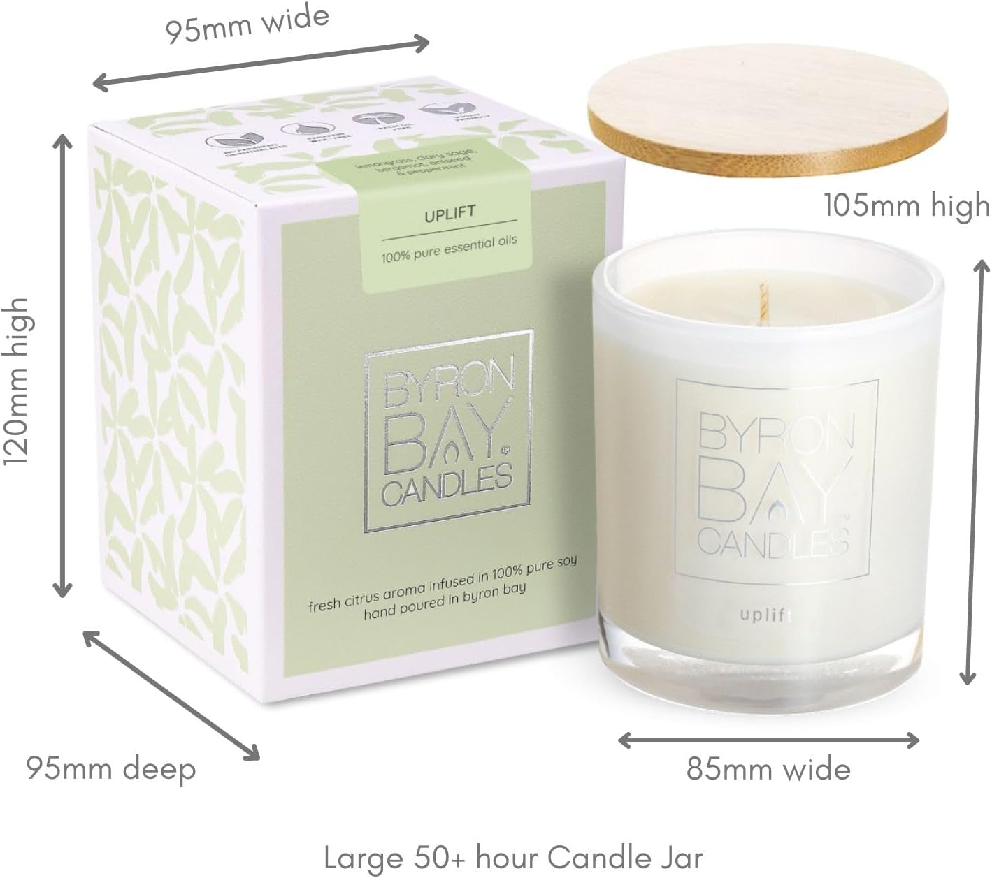Uplift Large 50 Hour Soy Scented Candle Gift Set - Lemongrass, Clary Sage, Bergamot Peppermint 100% Essential Oils. Hand Poured Eco-Friendly Natural Aromatherapy Relaxation Candle